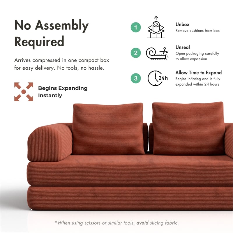 Bowery Hill Modular Foam Sofa with Corduroy Fabric in Rustic Brown