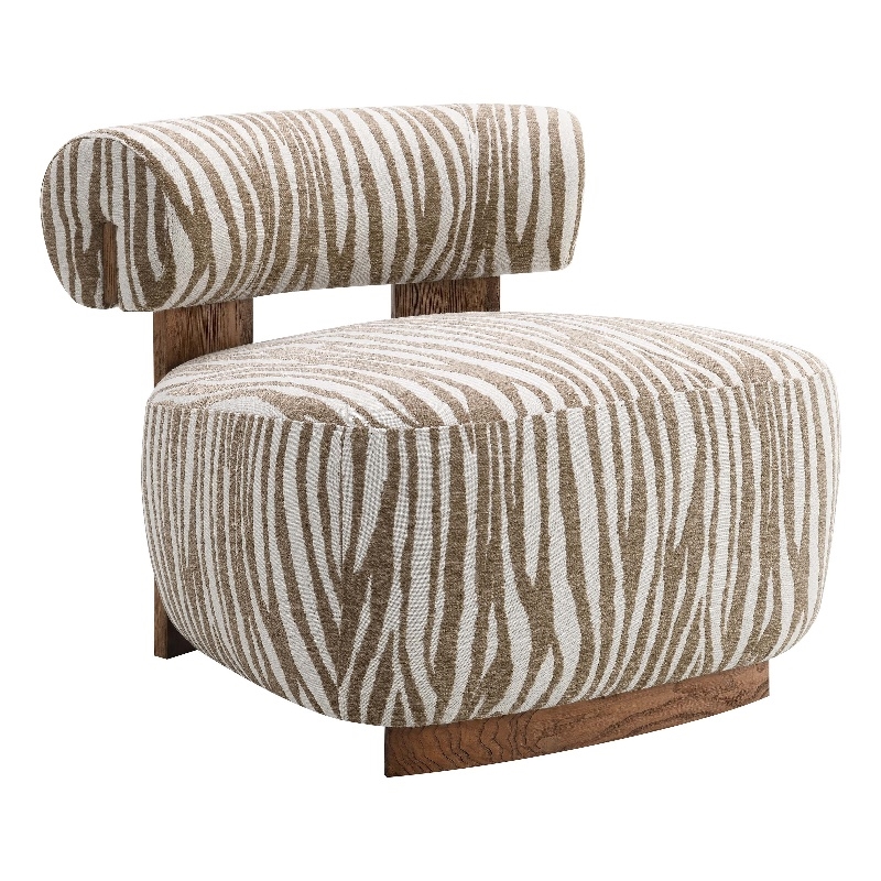 Bowery Hill Zebra Print Chenille Accent Chair in Beige