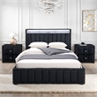 Bowery Hill Upholstered Queen Black Bedroom Set with Storage and LED Lights