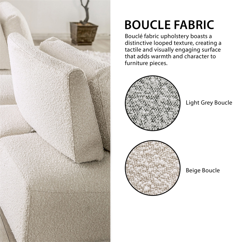Bowery Hill Modern Beige Boucle Armless Chair with Adjustable Backrest