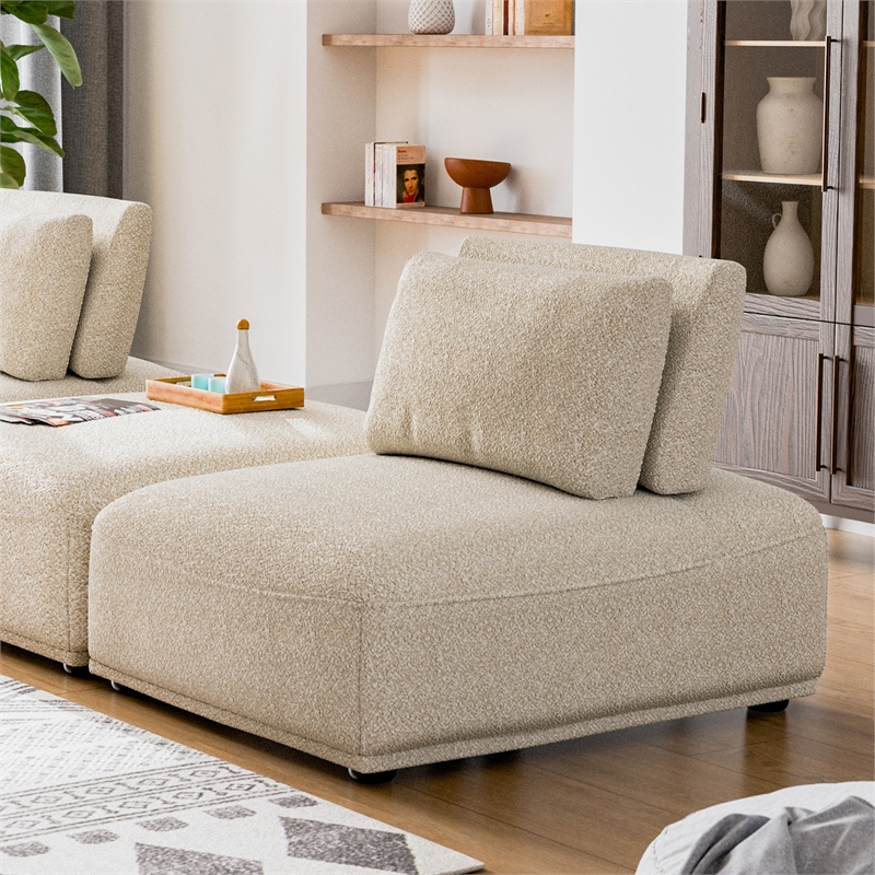 Bowery Hill Modern Beige Boucle Armless Chair with Adjustable Backrest