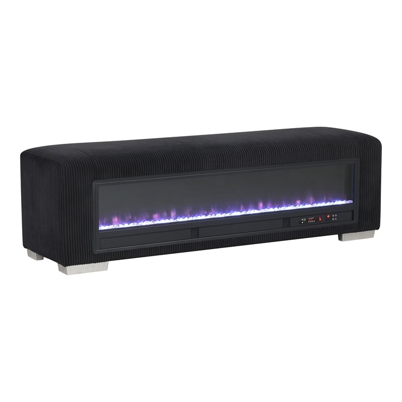 Bowery Hill Black Fabric Bench with Fireplace and Bluetooth Audio