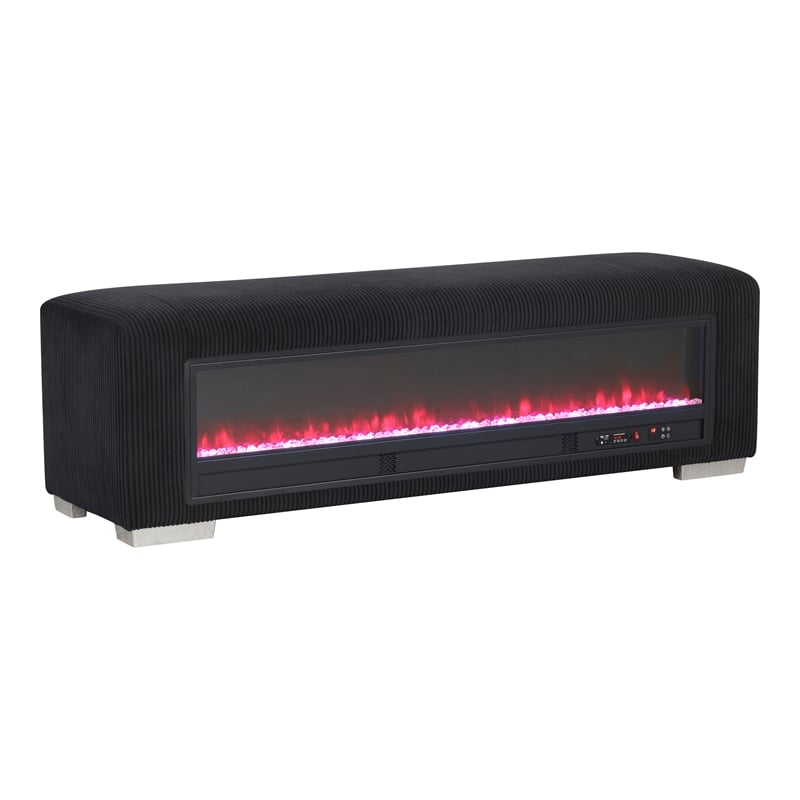 Bowery Hill Black Fabric Bench with Fireplace and Bluetooth Audio