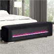 Bowery Hill Black Fabric Bench with Fireplace and Bluetooth Audio
