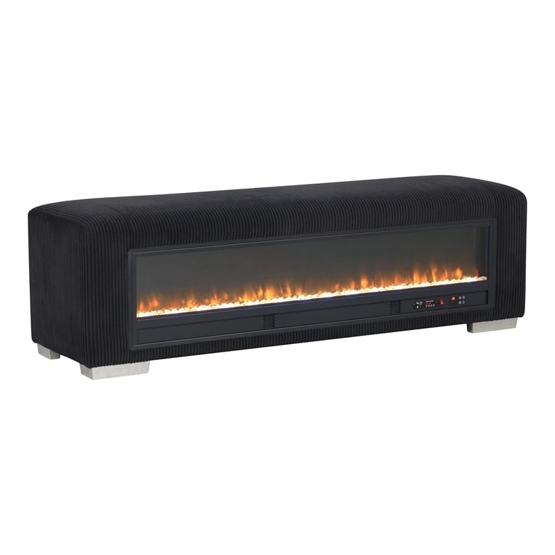 Bowery Hill Black Fabric Bench with Fireplace and Bluetooth Audio