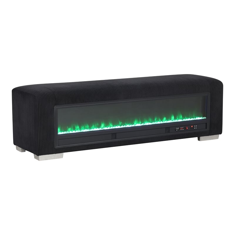 Bowery Hill Black Fabric Bench with Fireplace and Bluetooth Audio