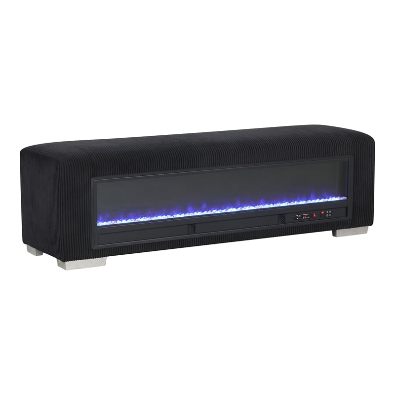 Bowery Hill Black Fabric Bench with Fireplace and Bluetooth Audio