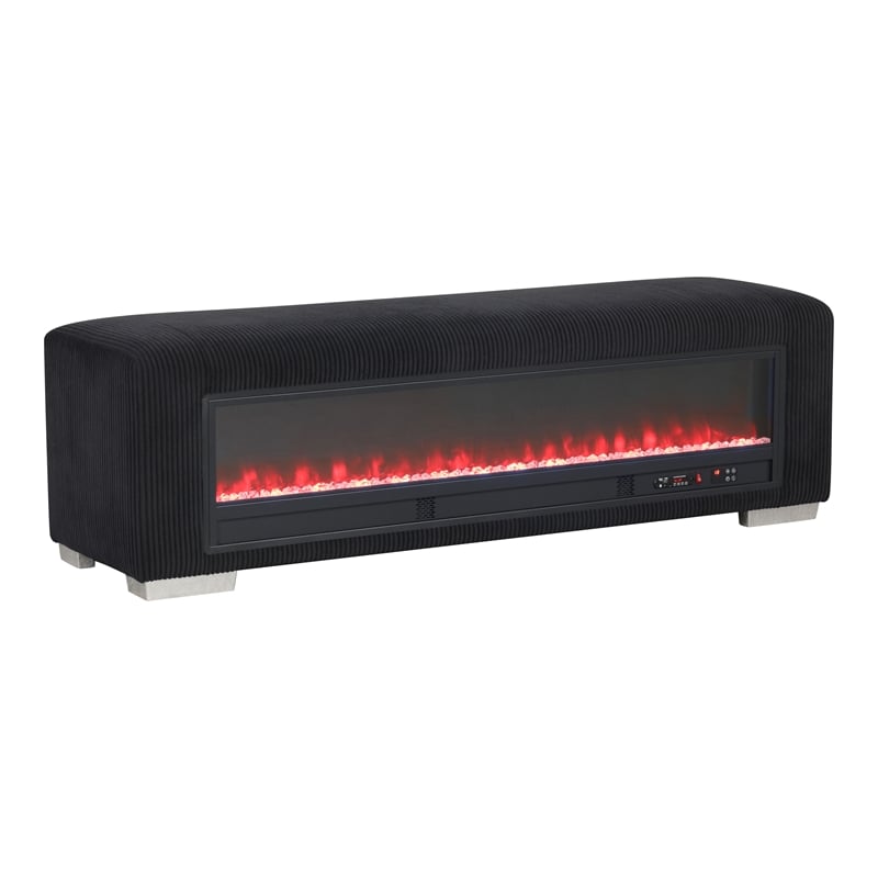 Bowery Hill Black Fabric Bench with Fireplace and Bluetooth Audio