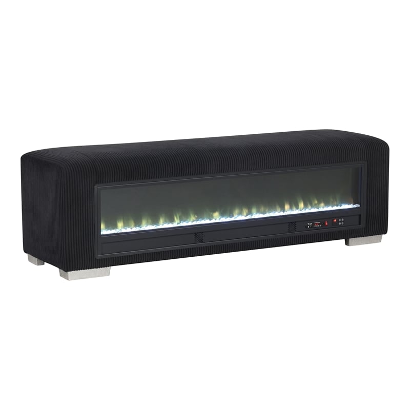 Bowery Hill Black Fabric Bench with Fireplace and Bluetooth Audio