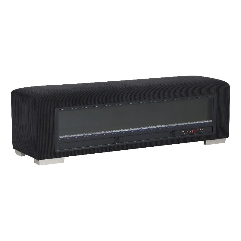 Bowery Hill Black Fabric Bench with Fireplace and Bluetooth Audio