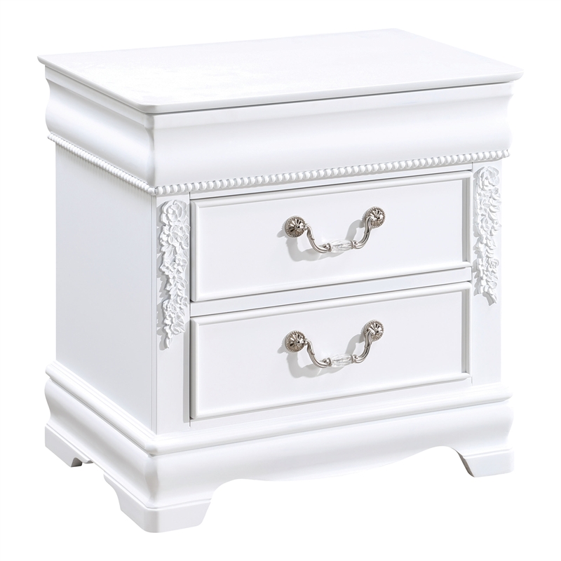 Bowery Hill Transitional 2-Drawer Nightstand with USB Port in White