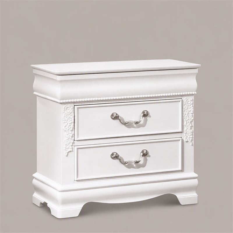 Bowery Hill Transitional 2-Drawer Nightstand with USB Port in White