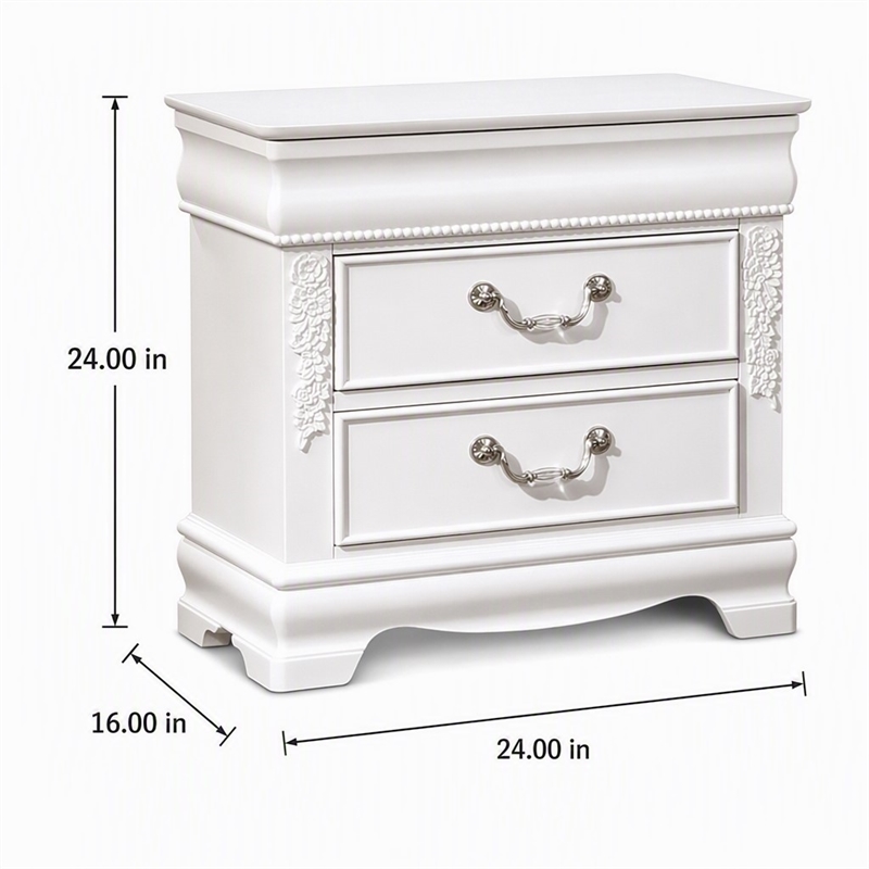 Bowery Hill Transitional 2-Drawer Nightstand with USB Port in White