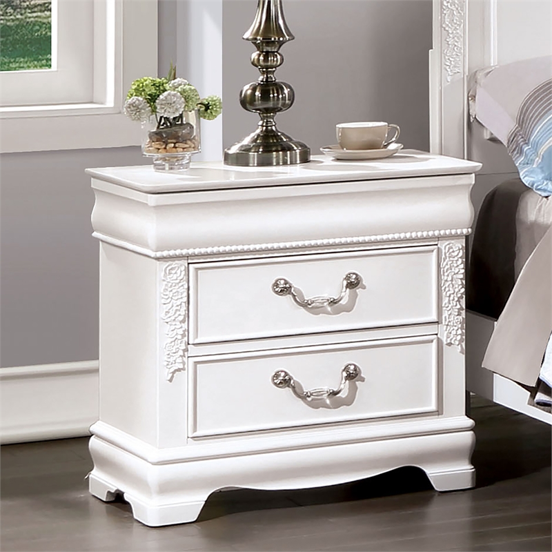 Bowery Hill Transitional 2-Drawer Nightstand with USB Port in White