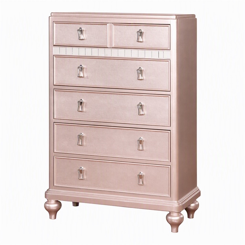Bowery Hill Contemporary Rose Gold 5-Drawer Chest with Mirrored Accents