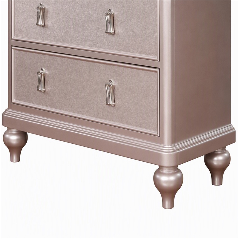 Bowery Hill Contemporary Rose Gold 5-Drawer Chest with Mirrored Accents