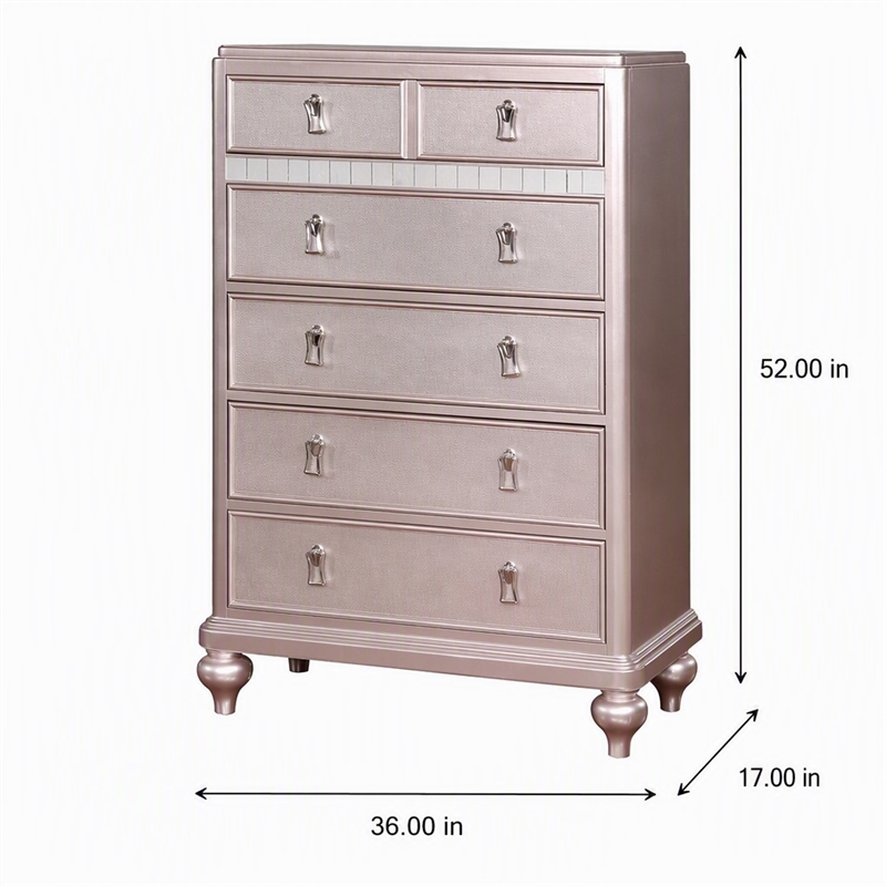 Bowery Hill Contemporary Rose Gold 5-Drawer Chest with Mirrored Accents
