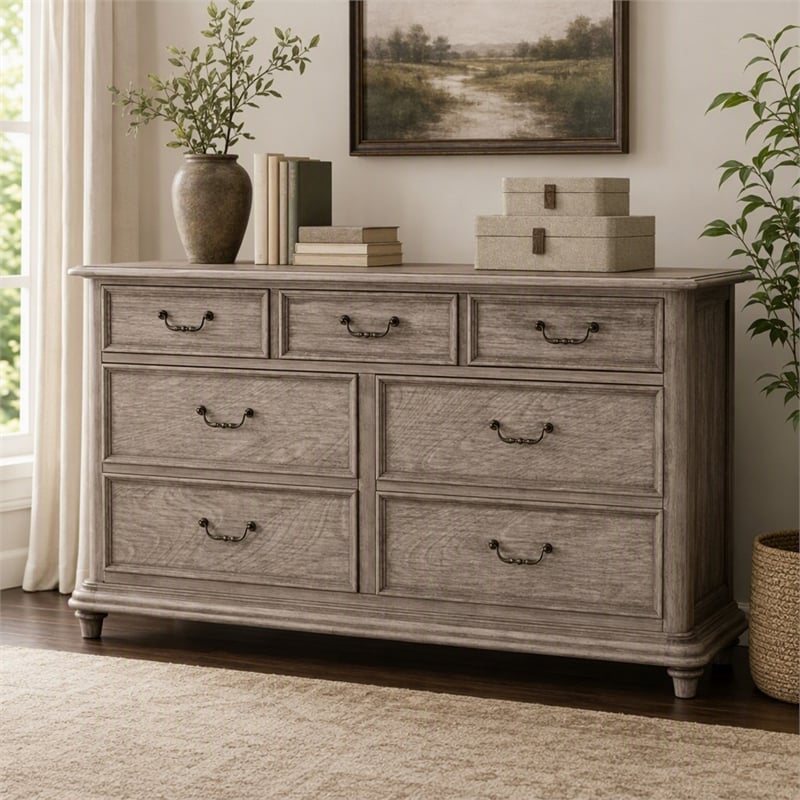 Bowery Hill Solid Wood 7-Drawer Dresser in Rustic Natural Tone Finish
