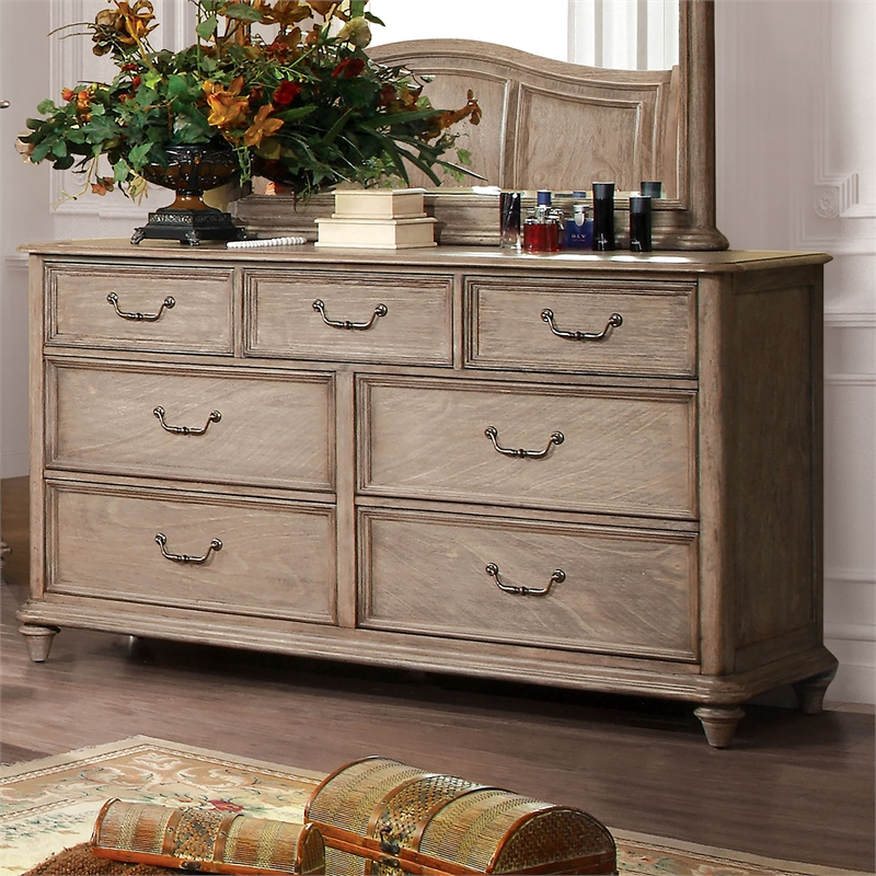 Bowery Hill Solid Wood 7-Drawer Dresser in Rustic Natural Tone Finish