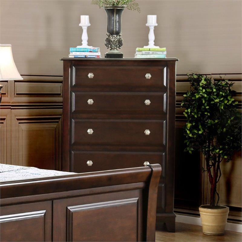 Bowery Hill Solid Wood 5-Drawer Chest in Brown Cherry Finish