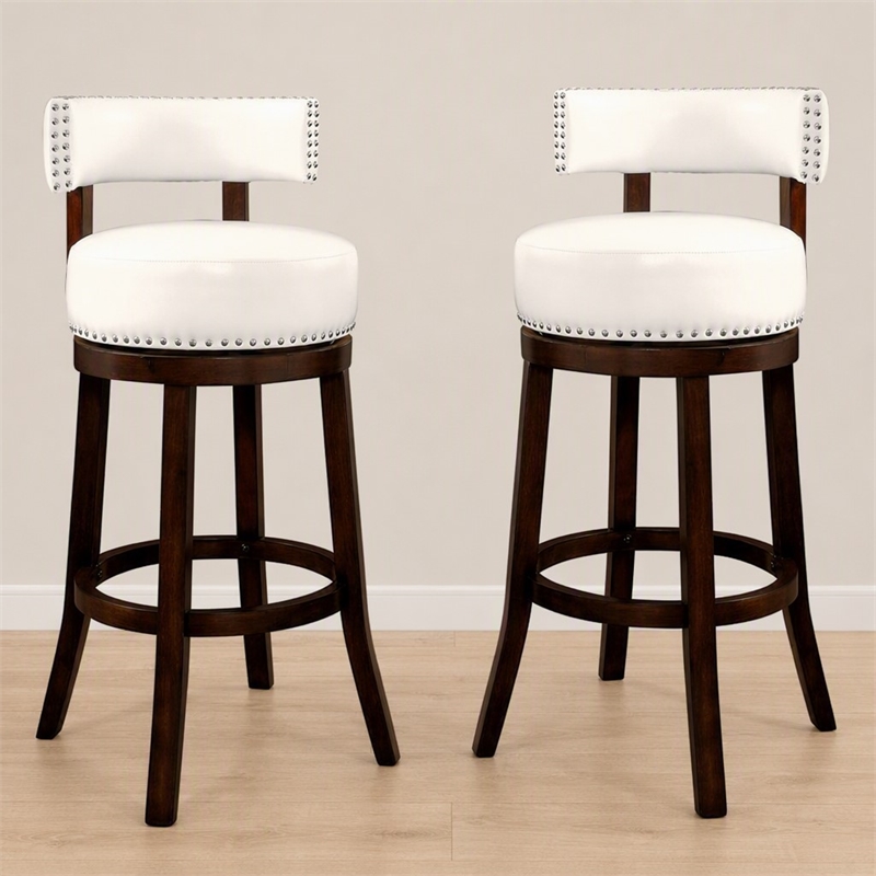 Bowery Hill Faux Leather 29-Inch Bar Stool in White (Set of 2)