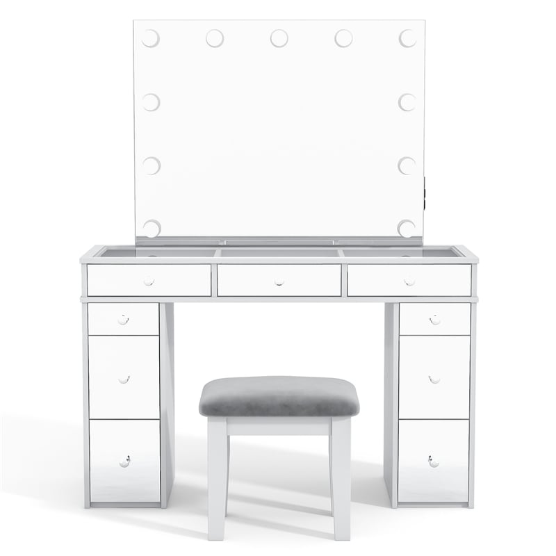 Bowery Hill Solid Wood 3-Piece Vanity Set with USB in White Finish