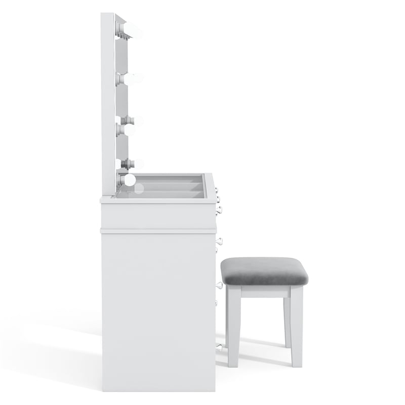 Bowery Hill Solid Wood 3-Piece Vanity Set with USB in White Finish