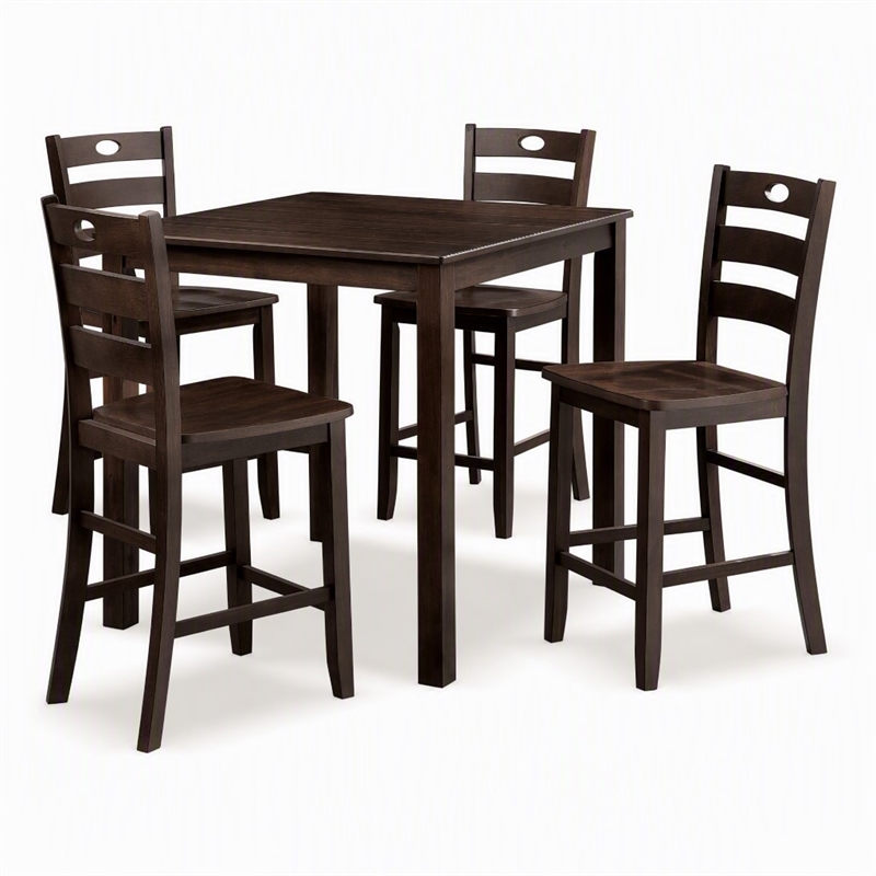 Bowery Hill 5-Piece Rubberwood Counter Height Dining Set in Espresso