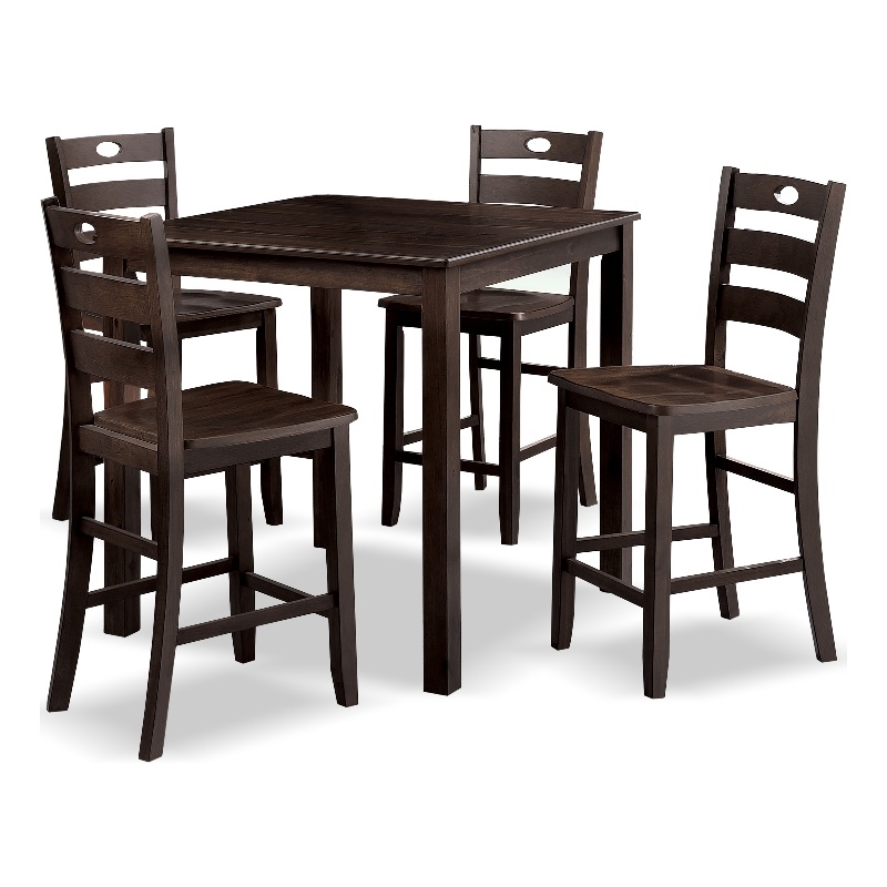 Bowery Hill 5-Piece Rubberwood Counter Height Dining Set in Espresso