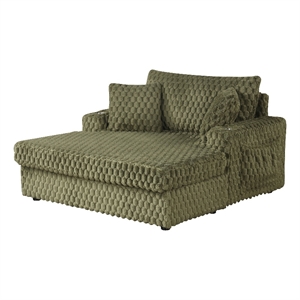 Bowery Hill Faux Fur Fabric 2-Arm Oversized Chaise in Olive Green