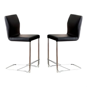 Bowery Hill Faux Leather Counter Height Chairs Set of 2 in Black