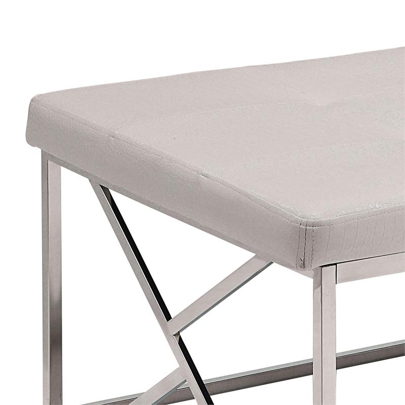 Bowery Hill Contemporary Tufted Faux Leather Bench in White Finish