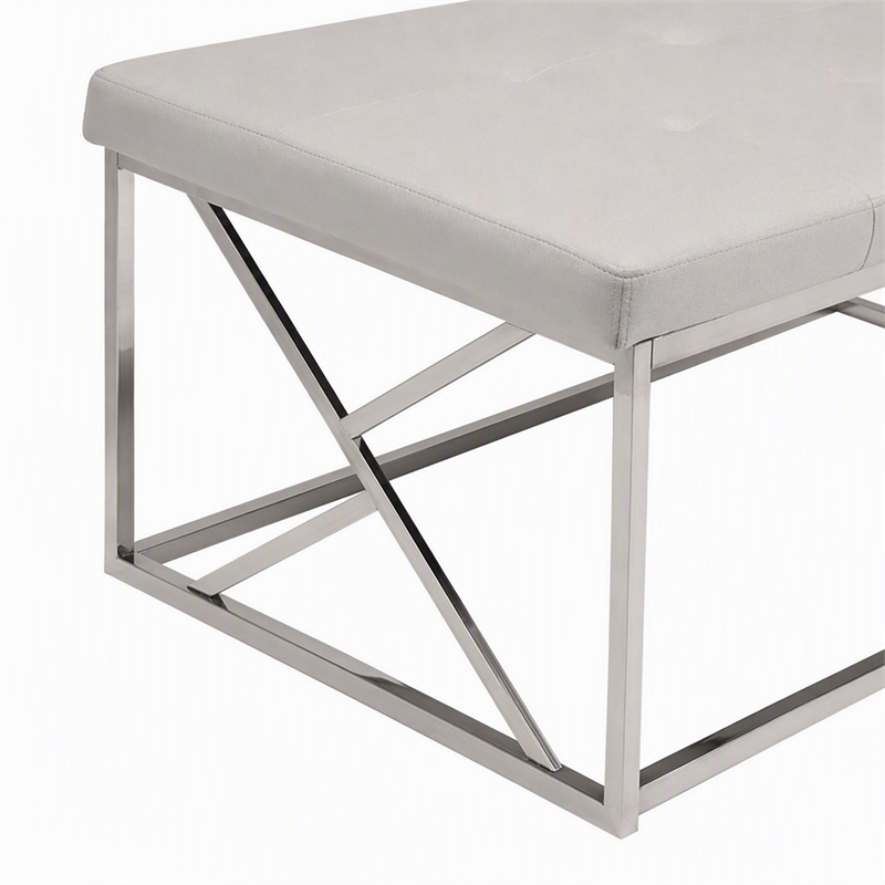 Bowery Hill Contemporary Tufted Faux Leather Bench in White Finish