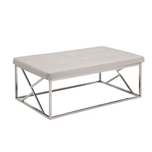 Bowery Hill Contemporary Tufted Faux Leather Bench in White Finish