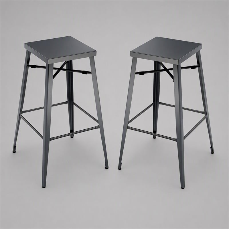 Bowery Hill 26-Inch Metal Bar Stool in Gunmetal (Set of 2)