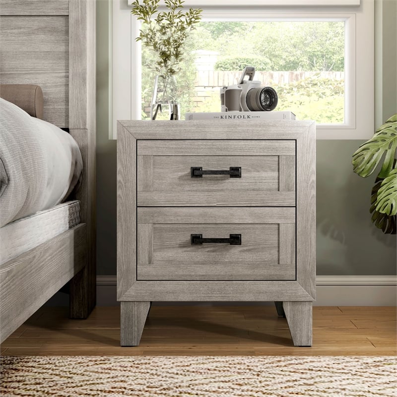Bowery Hill 2-Drawer Wood Nightstand in Washed White Finish