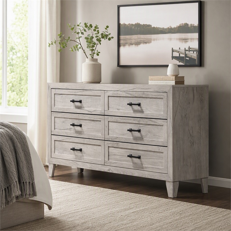 Bowery Hill 6-Drawer Wood Dresser in Washed White Finish