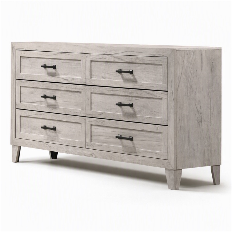 Bowery Hill 6-Drawer Wood Dresser in Washed White Finish