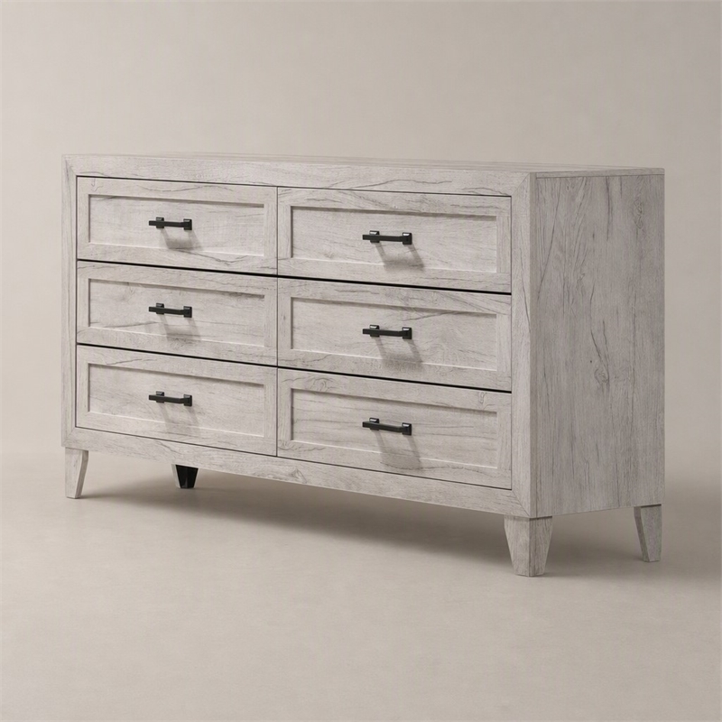 Bowery Hill 6-Drawer Wood Dresser in Washed White Finish