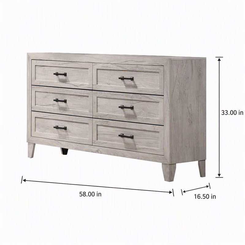 Bowery Hill 6-Drawer Wood Dresser in Washed White Finish