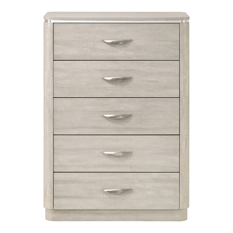Bowery Hill Modern Solid Rubberwood 5-Drawer Chest in Dusty Gray