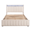 Bowery Hill Beige Fabric Upholstered Full 2-Piece Bedroom Set with LED