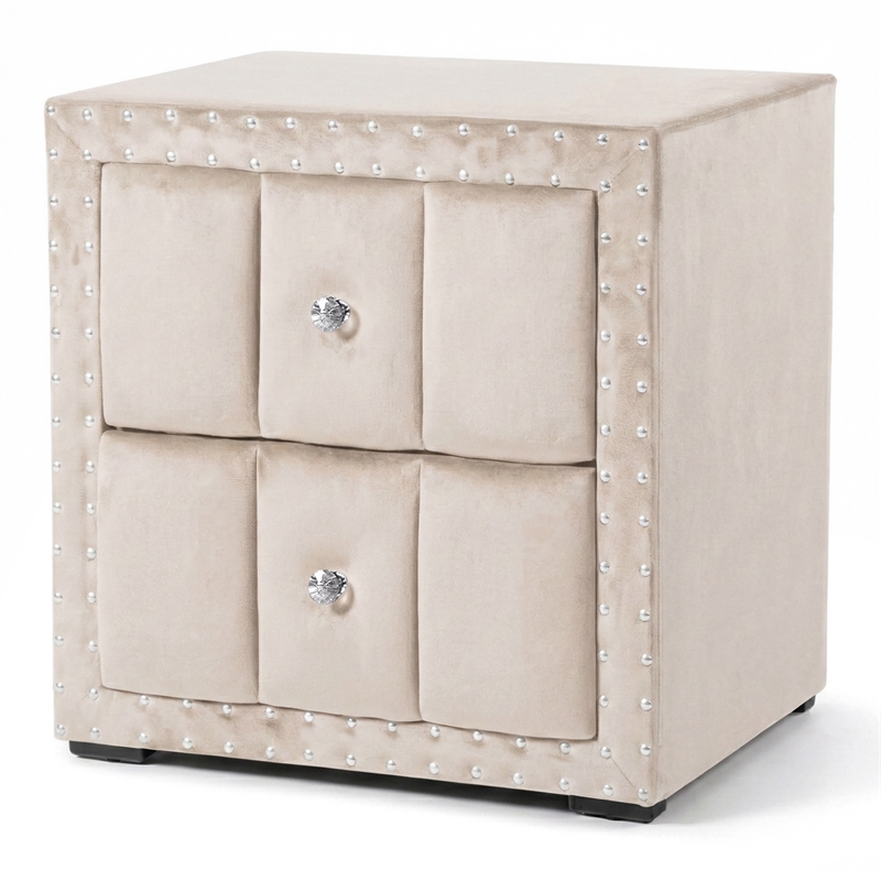 Bowery Hill Beige Fabric Upholstered Full 2-Piece Bedroom Set with LED