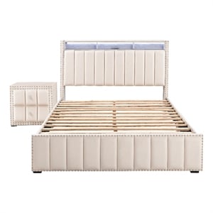 Bowery Hill Beige Fabric Upholstered Full 2-Piece Bedroom Set with LED