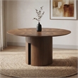 Bowery Hill Solid Rubberwood Round Pedestal Dining Table in Walnut