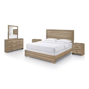 Bowery Hill King 5-Piece Bedroom Set in Dusty Oak with Mirror & Nightstands