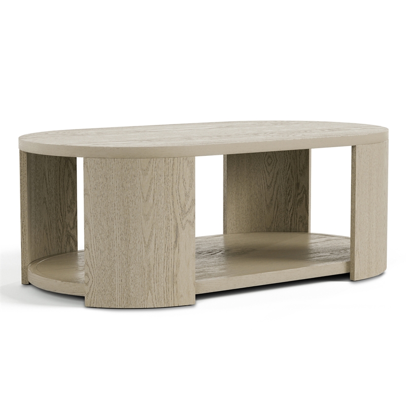 Bowery Hill Wood Oval 1-Shelf Cocktail Table in Oak Finish