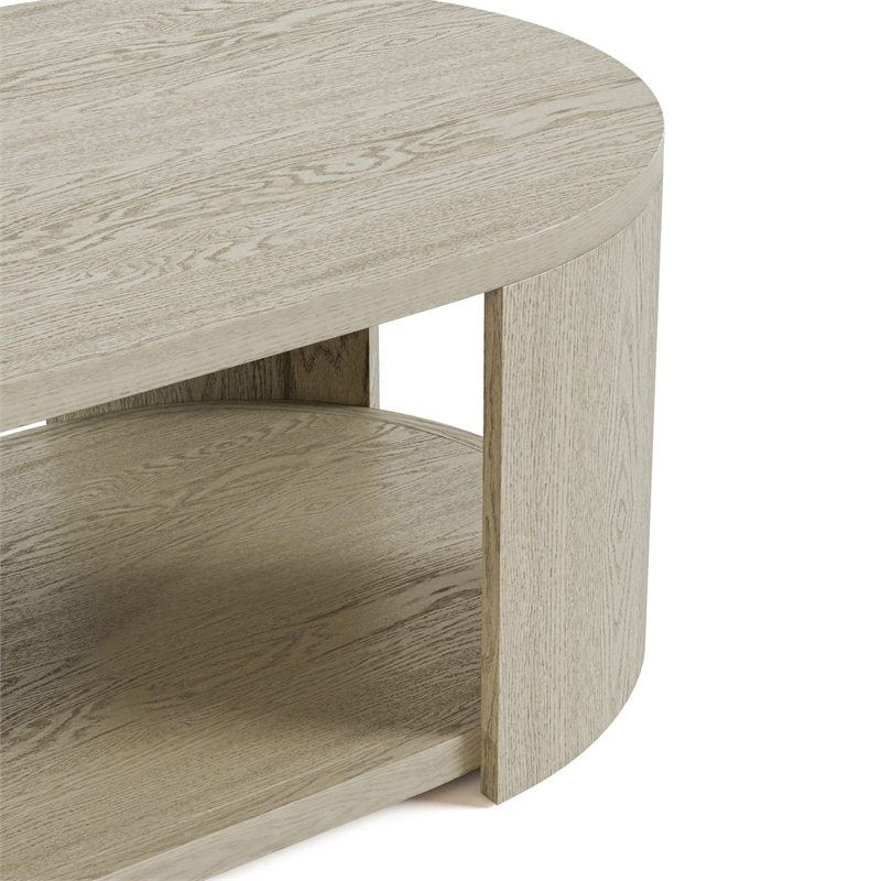 Bowery Hill Wood Oval 1-Shelf Cocktail Table in Oak Finish
