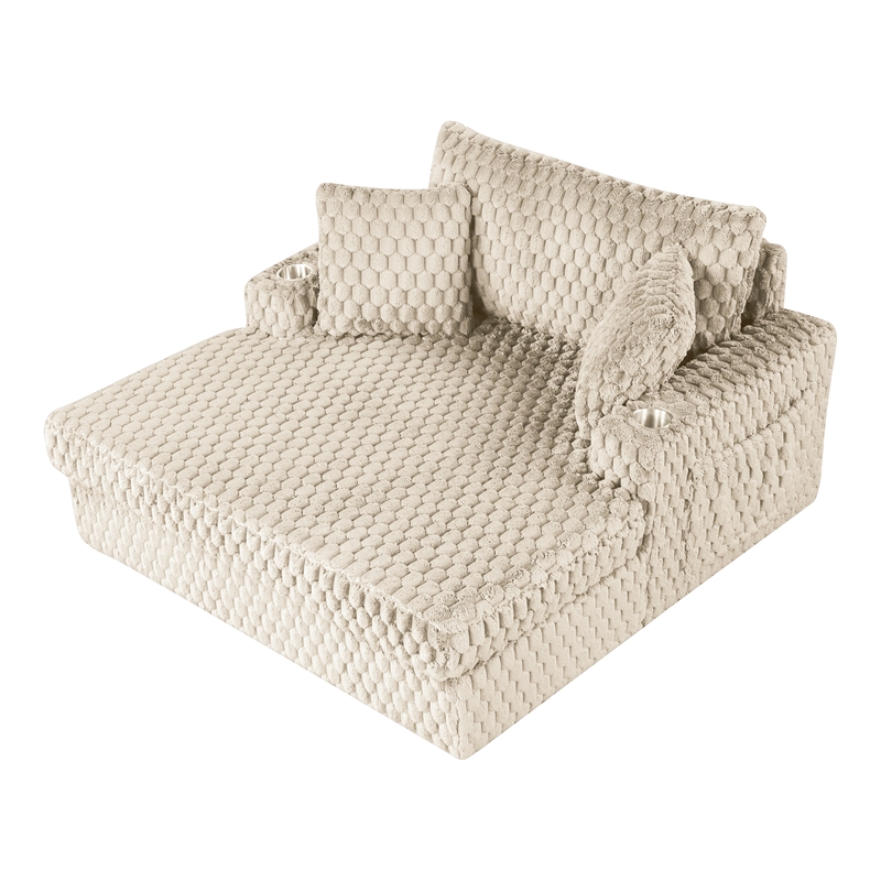 Bowery Hill Modern 2-Arm Taupe Oversized Chaise with Storage Pocket