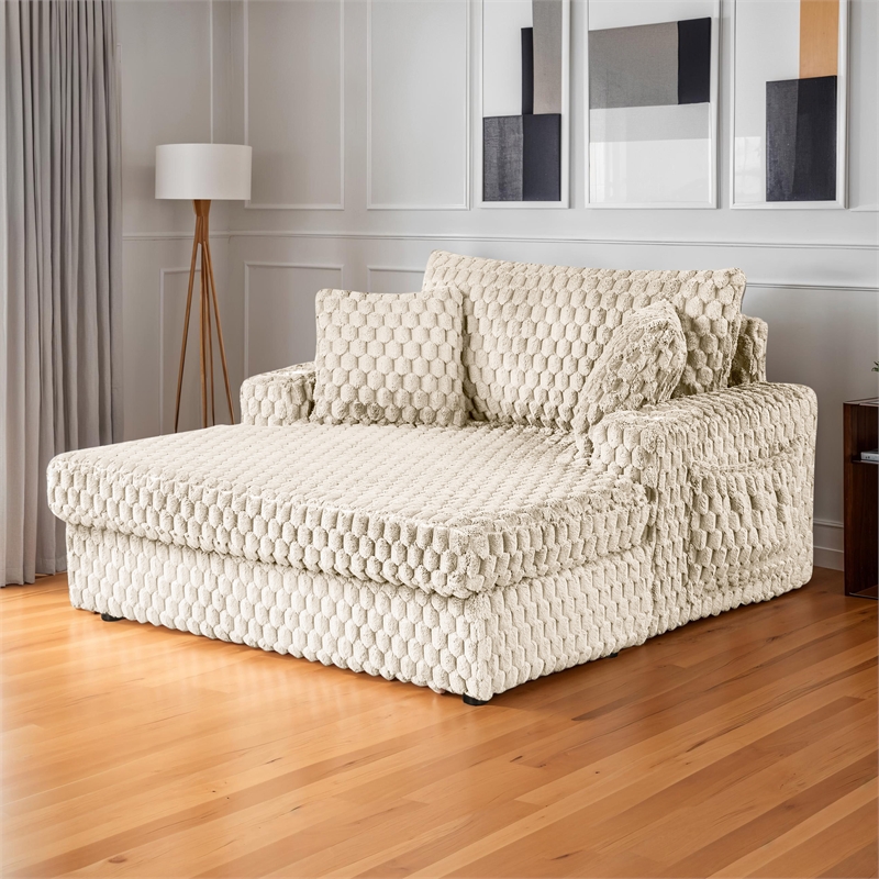 Bowery Hill Modern 2-Arm Taupe Oversized Chaise with Storage Pocket